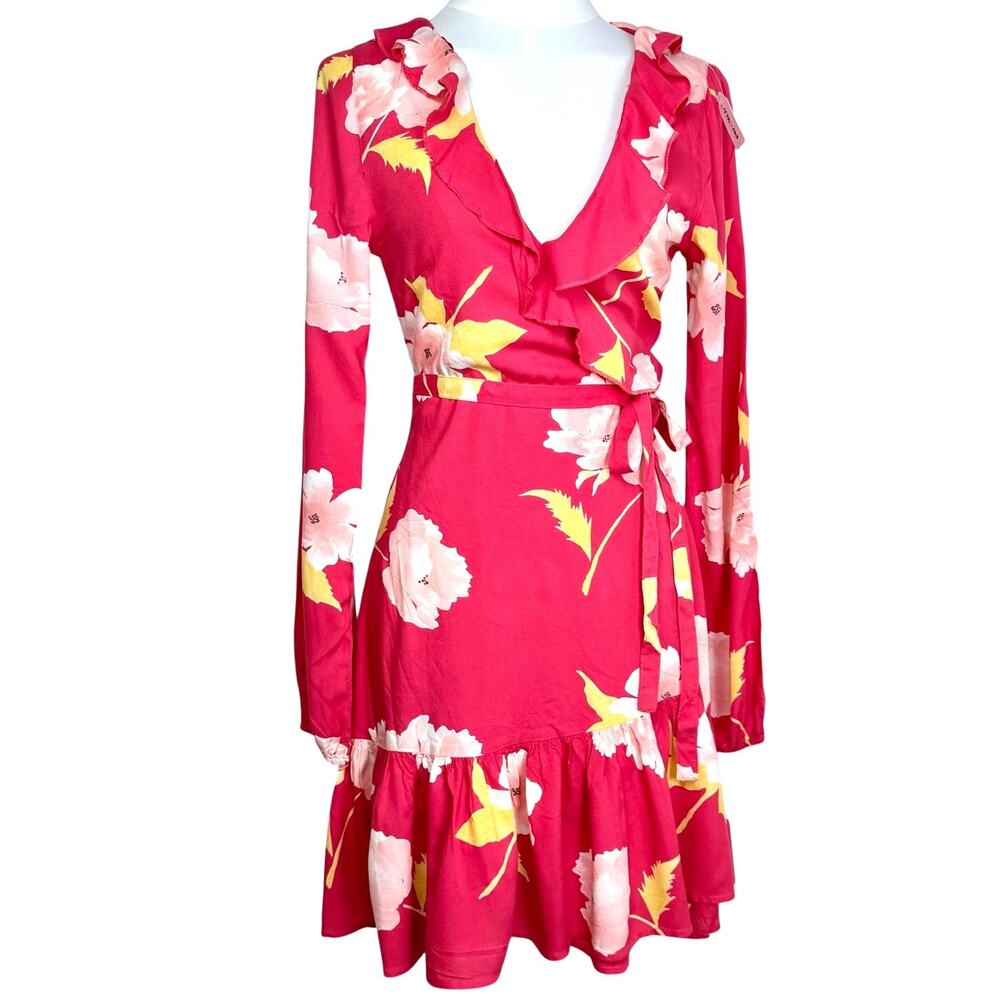 Billabong Ruff Girls Club Coral Red Floral Print Wrap Dress